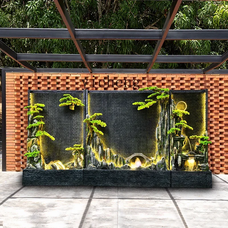 BJ   large rockery water curtain wall running water partition screen living room club background wall courtyard landscaping