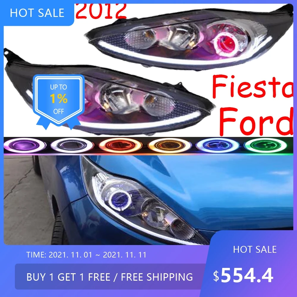 

2009 2010 2011 2012 y авто стильный налобный фонарь для Fiesta, дневные ходовые огни, аксессуары Bi-HID