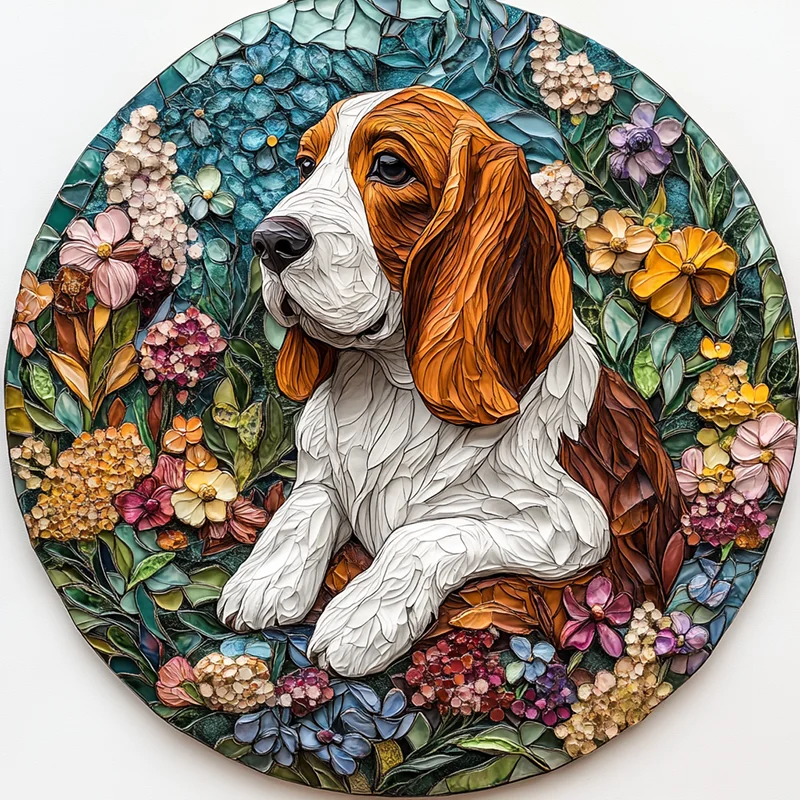 Konfigurowalne ozdoby dla zwierząt Bassett Hound - круглые алюминиевые декоративные картины, уникальные сувенирные надгробия для домашних животных