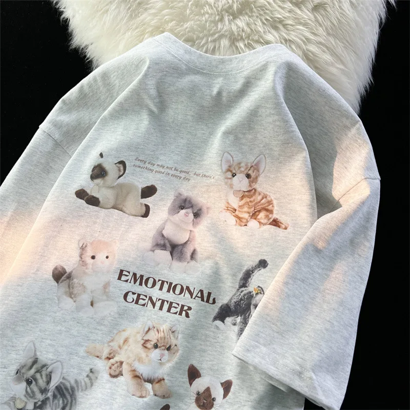 Women T Shirt Japanese Retro Cute Cartoon Cat Short-sleeved T-shirt Women\'s Loose Korean Top Y2k Top Women Clothing Tops