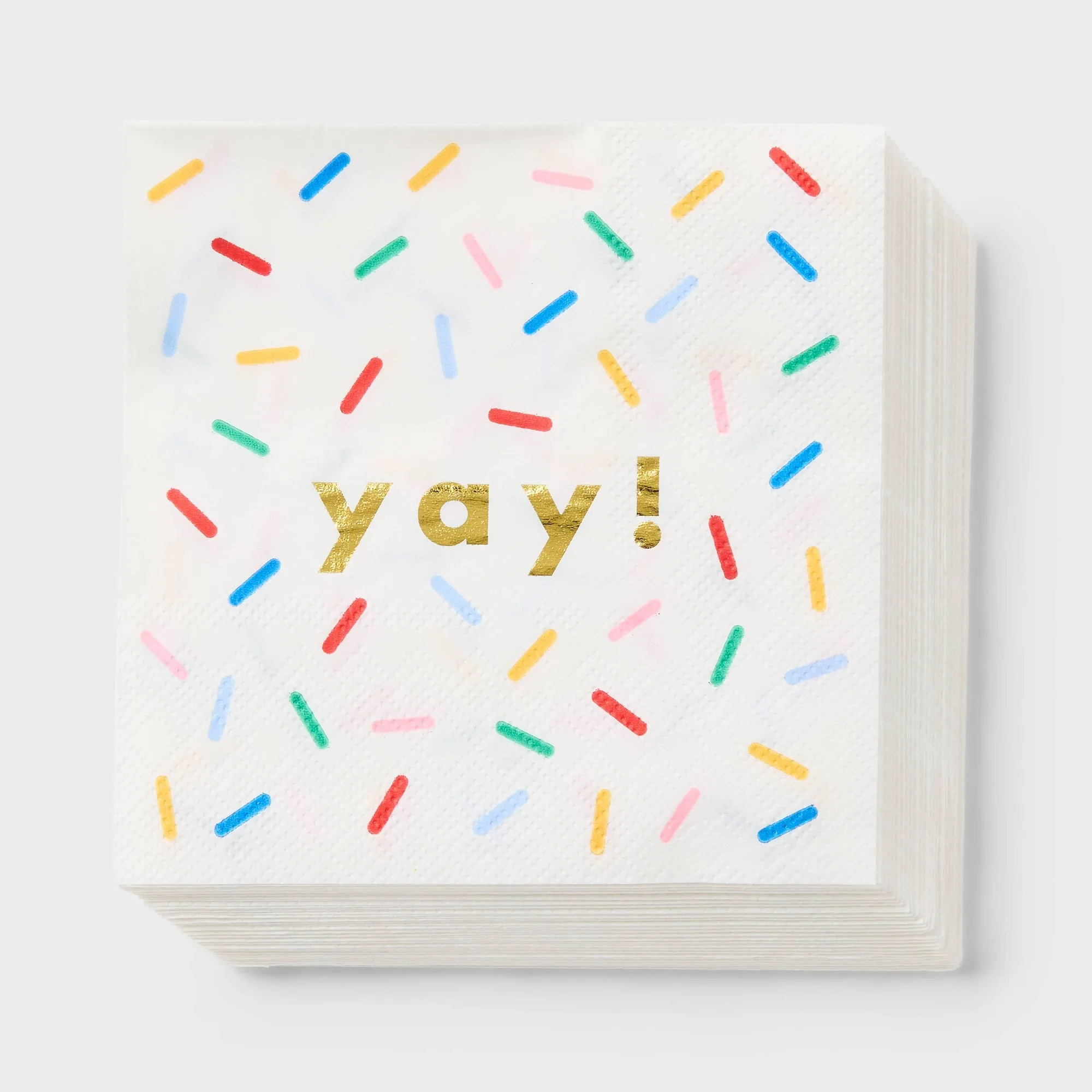 30ct Yay Birthday Sprinkle Foil Beverage Napkins, Colorful Disposable Party Cocktail Paper Napkins Decor