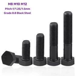 Grade 8.8 Black Steel M8 M10 M12 Fine Thread Outside Hex Bolt External Hexagon Fine Tooth Screw DIN933 Pitch 1/1.25/1.5mm