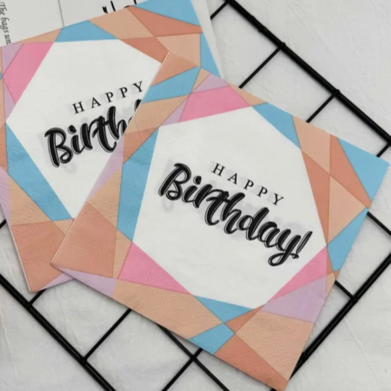 Servilletas de cumpleaños geométricas coloridas de 2 capas, 33cm, manteles individuales de papel decorativos cuadrados, papel para fiesta de cumpleaños, 10/20 piezas