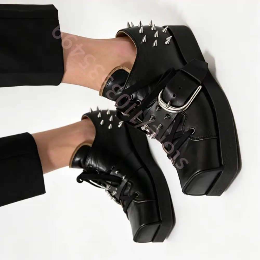 2026 Men's Square Toe Shoes Punk Style Metal Stud Buckle Strap Comfortable Thick Sole for Streetwear and Daily Wear