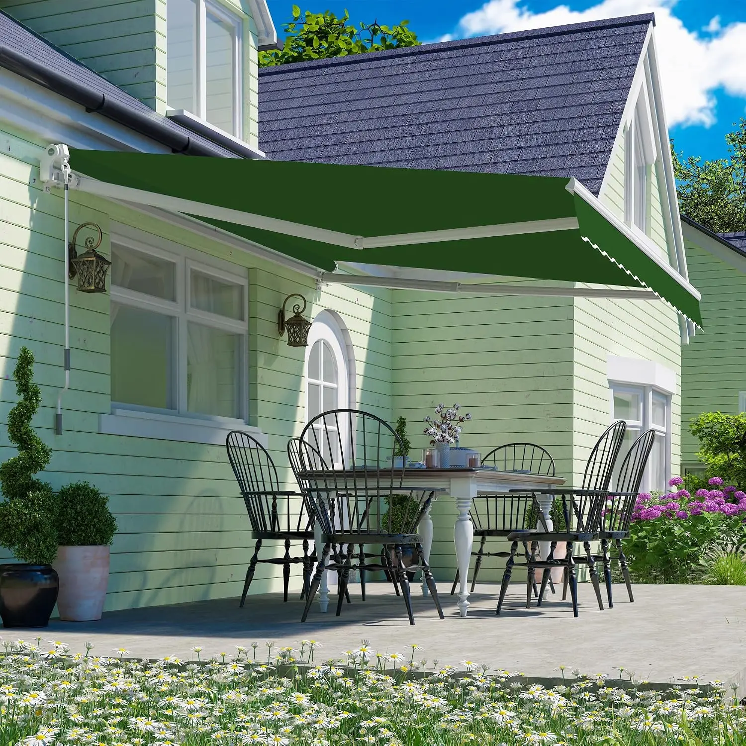 PATISOL 8'x7' Patio Manual Retractable Awning Fully Assembled, Green