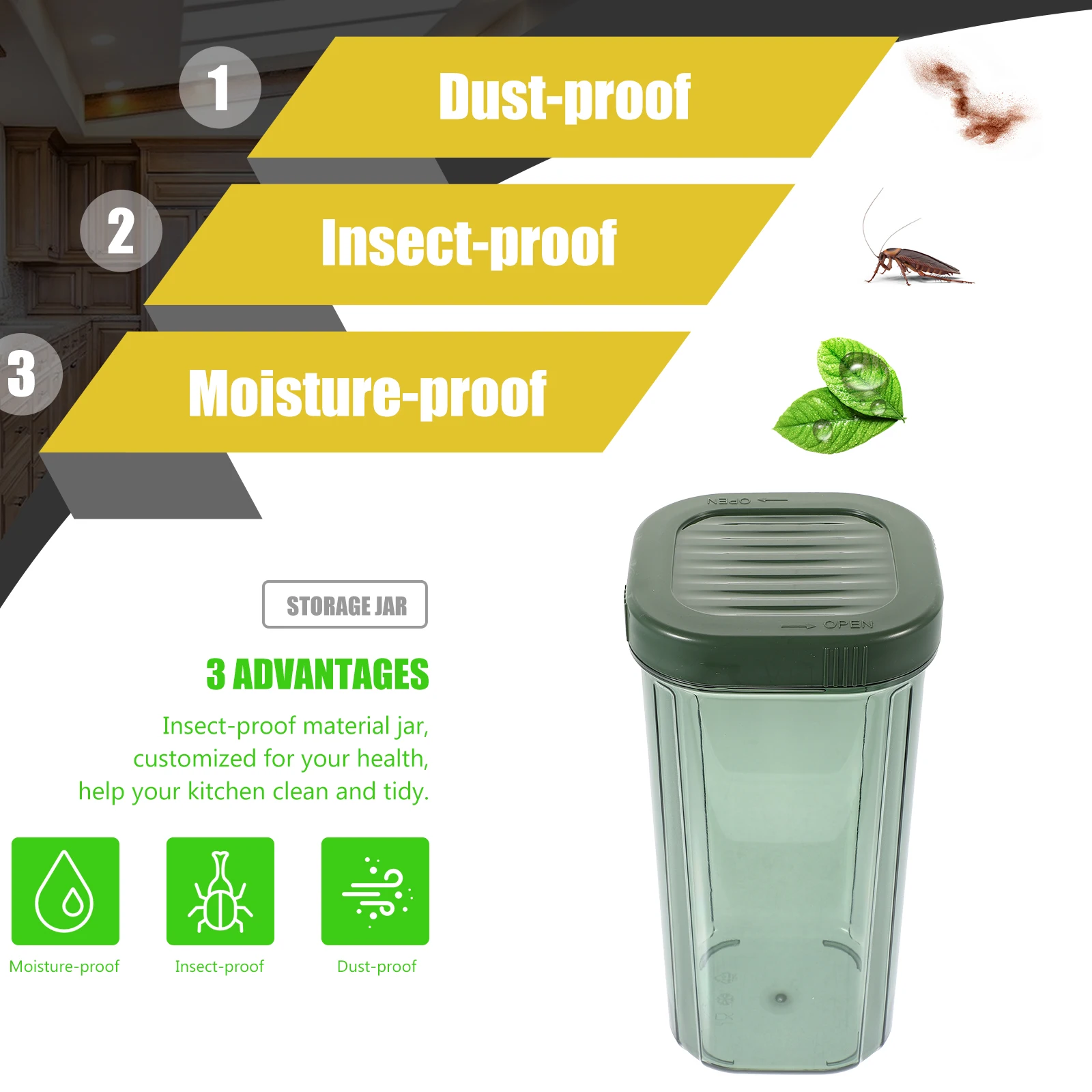 

Sealed Can Kitchen Seal Pot Cereals Soybean Grain Storage Jar Clear Food Jar Green Airtight Canister With Lid For Pantry