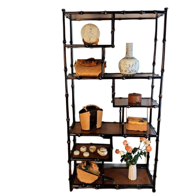 Bamboo, bamboo set, kung fu rack, bogu rack, retro shelf, storage display shelf, floor-to-ceiling multi-layer bookshelf