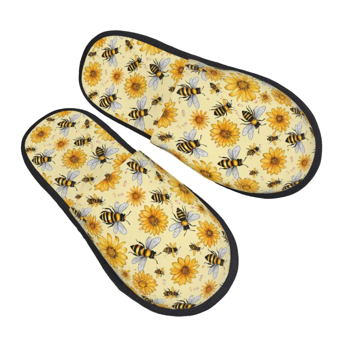 Honey Bees And Sunflower Pattern Comfort Scuff With Memory Foam Slippers Women Hotel House Shoes
