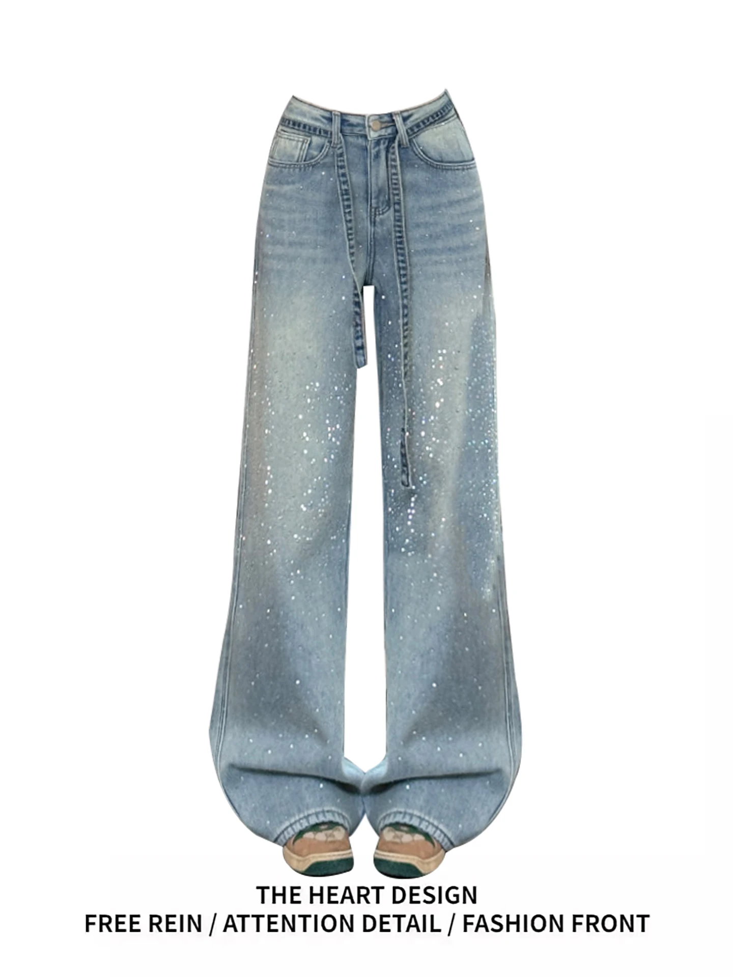 

Блестящие джинсовые джинсы American Heavy Du, женские свободные широкие брюки-ножи, брюки длиной до пола, повседневные брюки с высокой талией