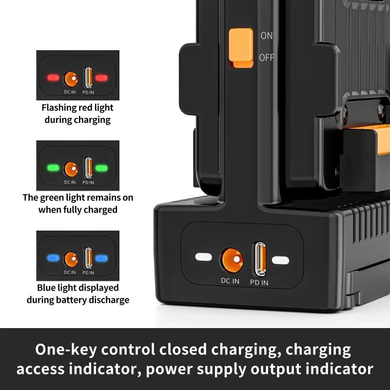 ZGCINE VM-C2 Kit Dual-Channel V-Mount Battery Charger V Lock Battery Charger 100W PD Fast Charger for Most V Mount Batteries