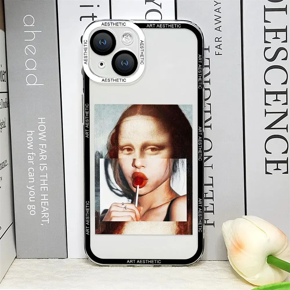 Funny Art Aesthetic David Mona Lisa Clear Phone Case for IPhone 16 15 14 13 12 11 Pro Max Mini XS X SE2 7 8 Plus Soft Cover Skin