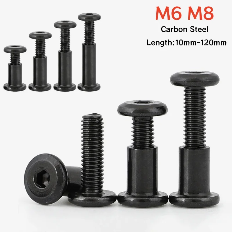 

10 ~ 50 компл. M6 M8 стальной черный большой плоский шестигранный мебельный болт с гайкой, заклепка, соединительная вставка, соединительные гайки