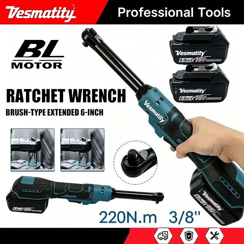 Ratchet Wrench Extended Head Cordless Removal Screw Nut 220N.m 3/8