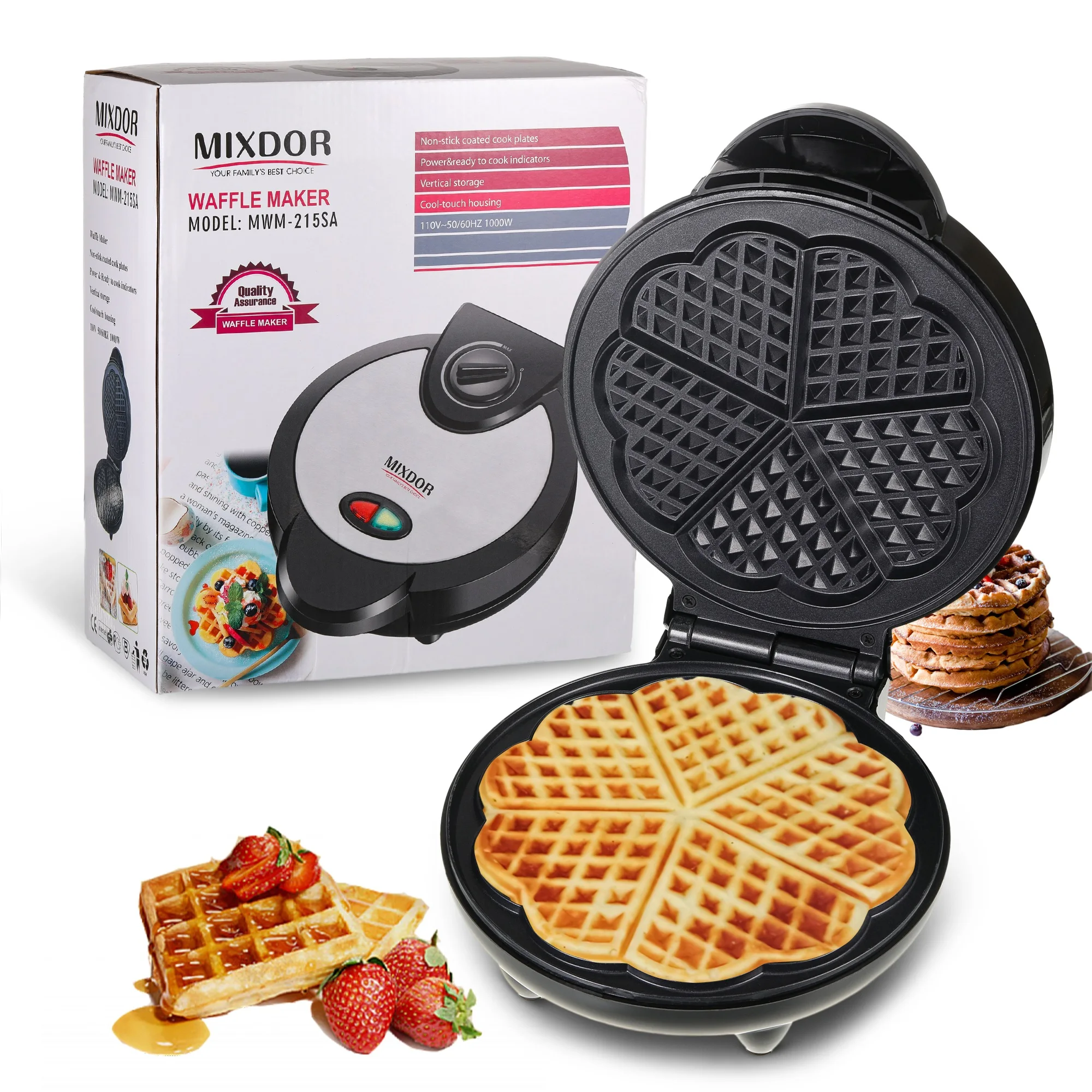 Round Electric Waffles Maker Bubble Egg Cake Oven Breakfast 5 Heart-Shaped Waffles Griddle Iron Maker Cooking Appliance Black