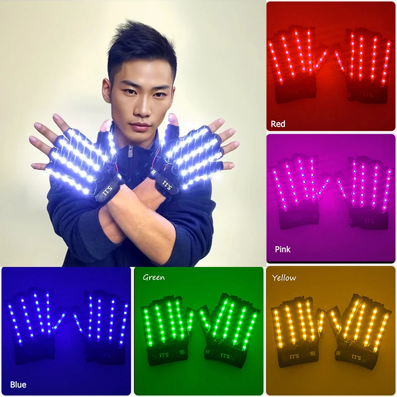 Fashion glowing Gloves LED Light Up Gloves Futurist style luminous gloves for nightclub DJ music dance performance props