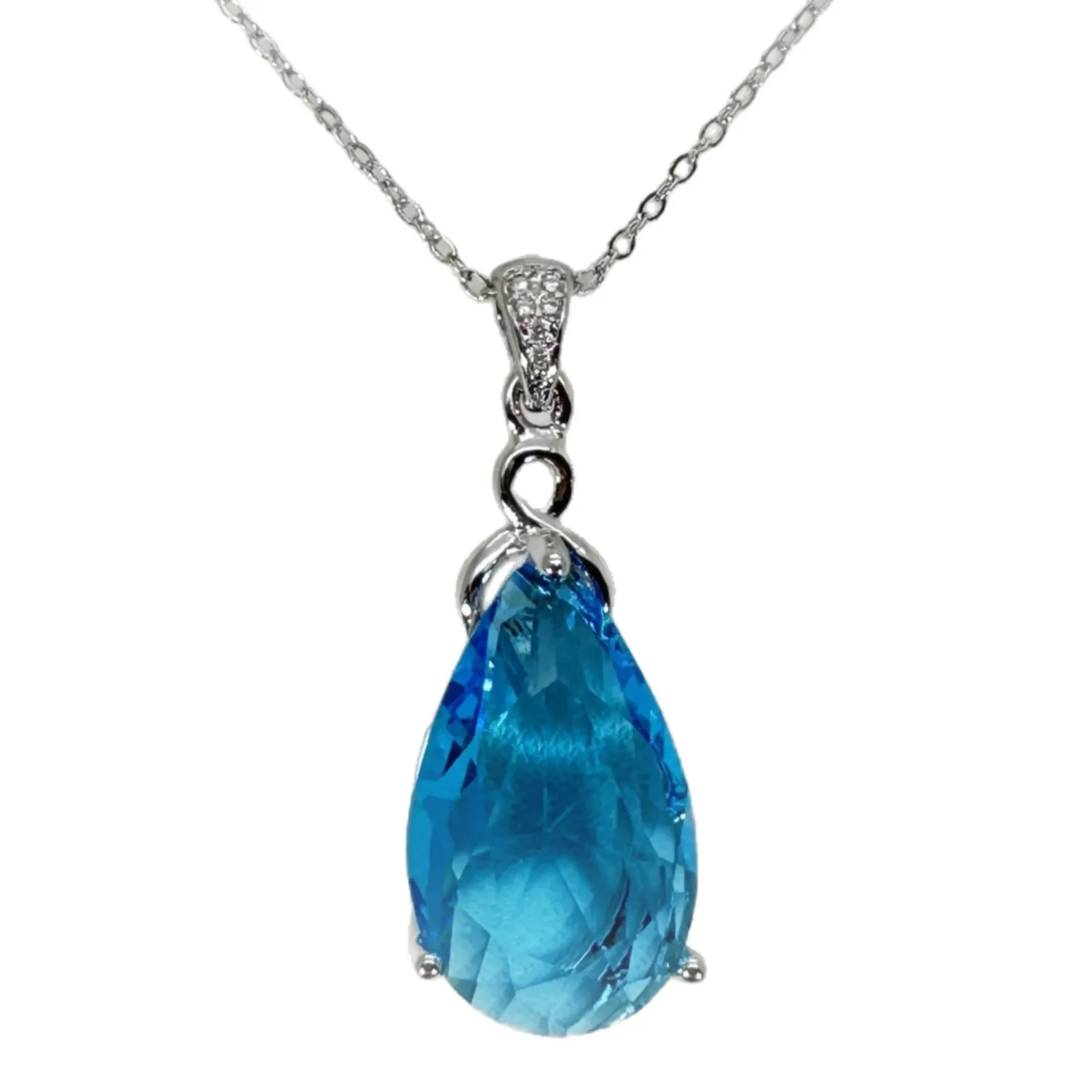 

New Arrival Crystal Blue Water Drop Pendant Women Jewelry Shiny Stone Necklace Female Clavicle Chain Accessories