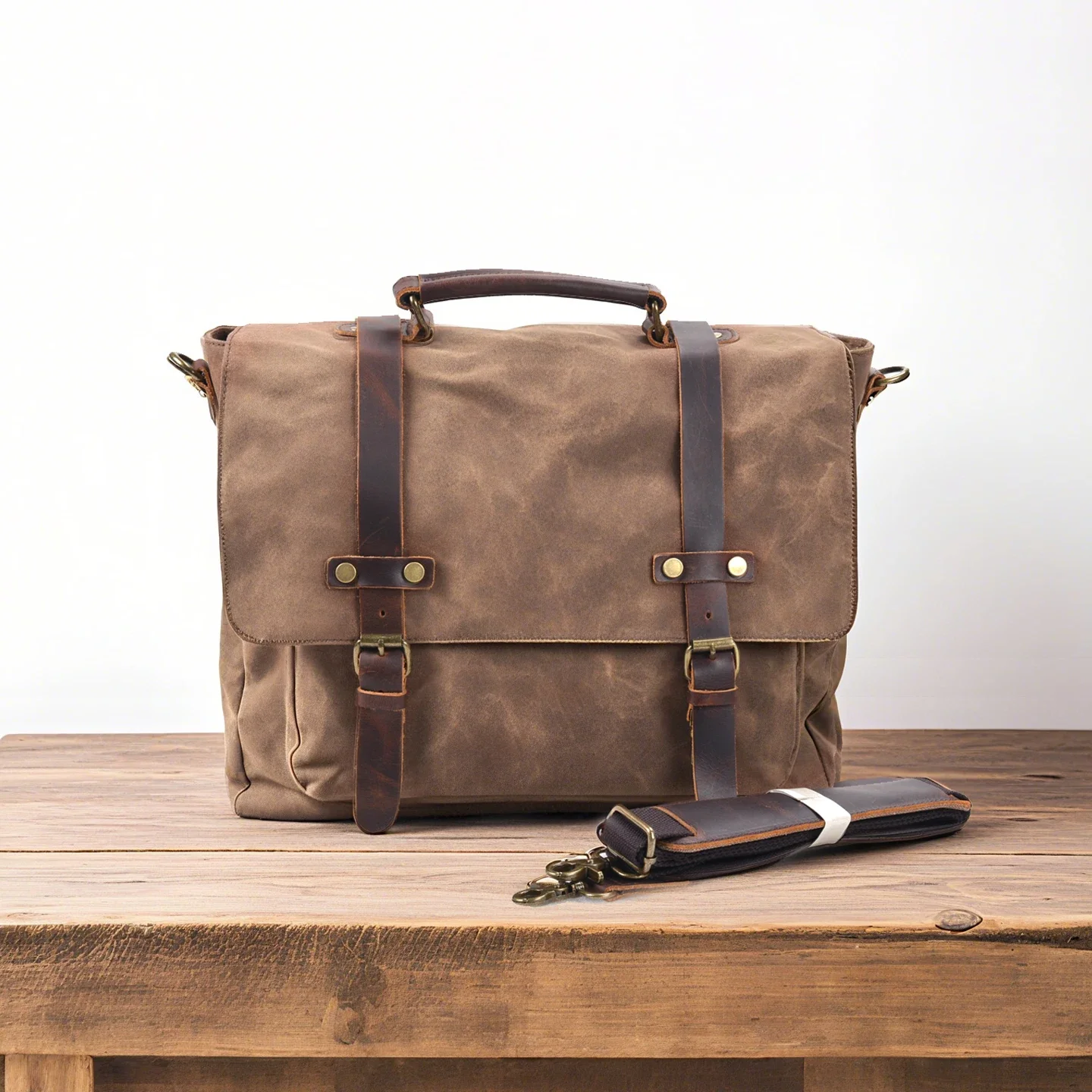 

Vintage Wax Canvas & Crazy Horse Leather Messenger Bag - Waterproof Crossbody Shoulder Bag for Men Business Casual