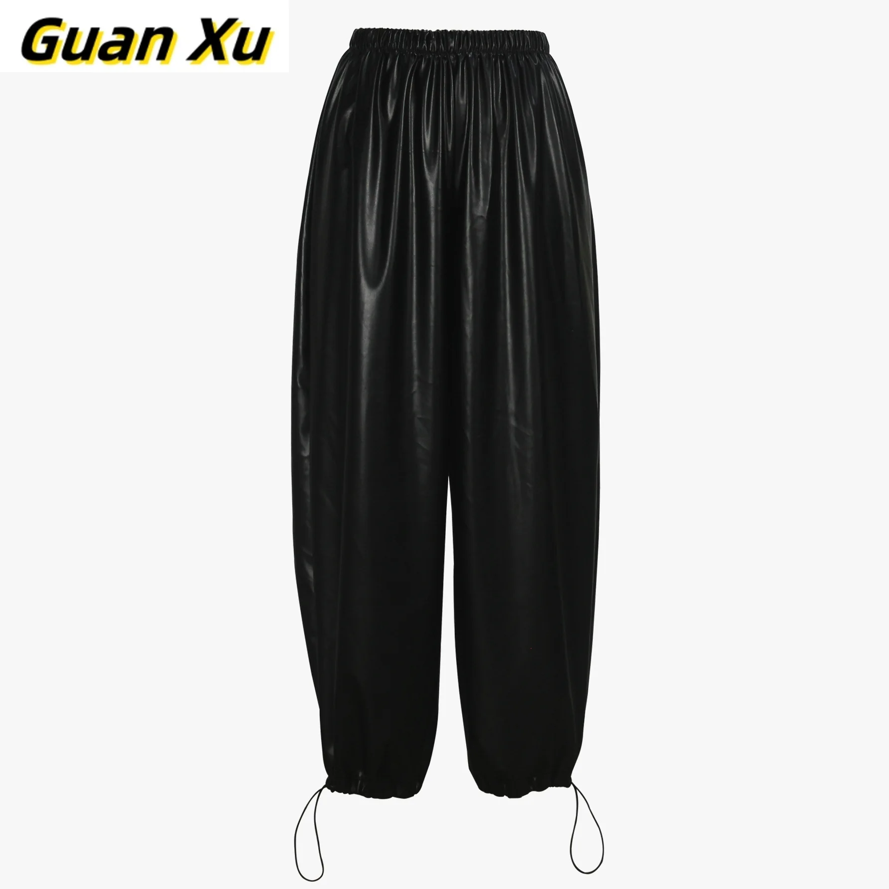 Amerikaanse lente-, herfst- en winterdameskleding effen kleur broek verstelbare broek modieuze casual leren broek