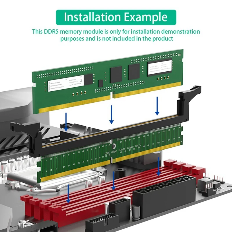 1 PCS DDR5 U-Dimm 288Pin Adapter DDR5 Memory Test Protection Card With Long Latch Green Plastic