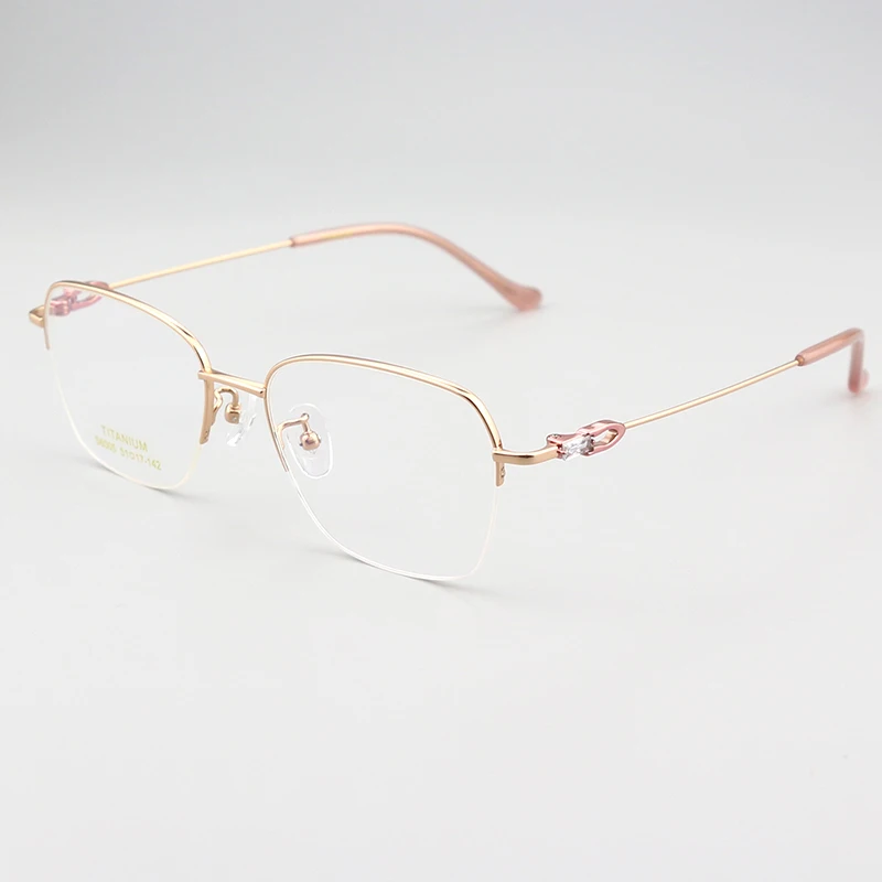

Ultra Light Pure Titanium Eyeglasses Half Frame Fashion Women Jewellry Optical Prescription Myopia Glasses Frames Eyewear