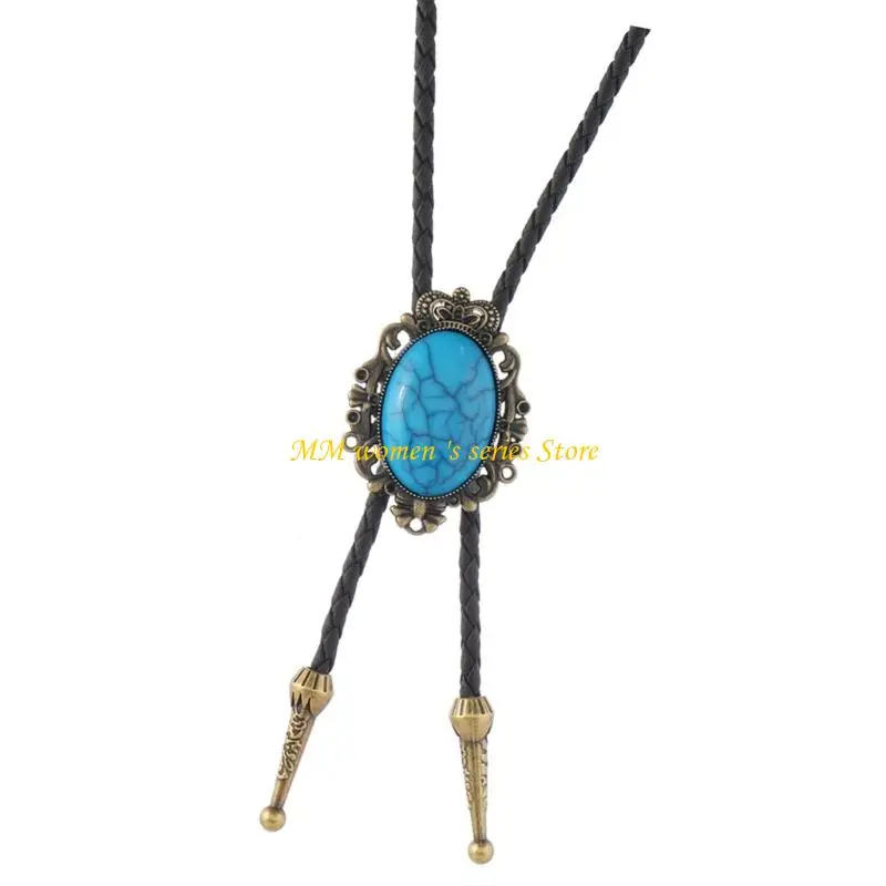 Q39C الغربية الكراك الفيروز قلادة قلادة قابل للتعديل الجلود بولو التعادل لمسابقات رعاة البقر