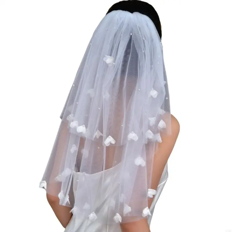 2025 حجاب زفاف أنيق جديد مطرز باللؤلؤ على شكل زهرة لحفلات خارجية وحدث خاص #2