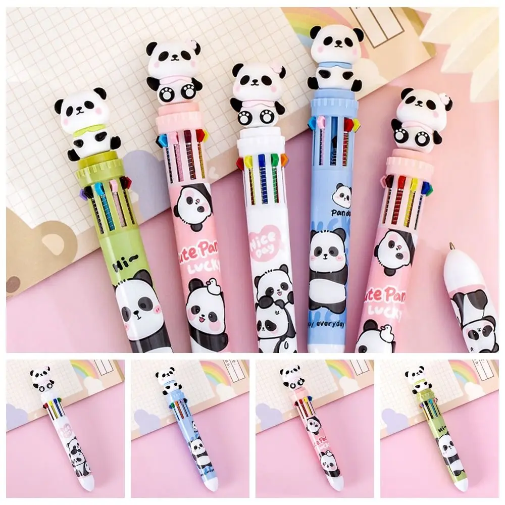 

School Stationery Cartoon Panda Ballpoint Pen 10 In 1 Cute Journal Pens Portable Press-type Hand Account Pen Student