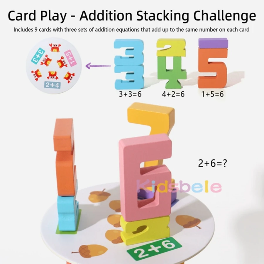 لعبة تراص برج أرقام مونتيسوري للأطفال الصغار، تعلم الرياضيات المبكرة، العد، التوازن والتنسيق بين اليد والعين