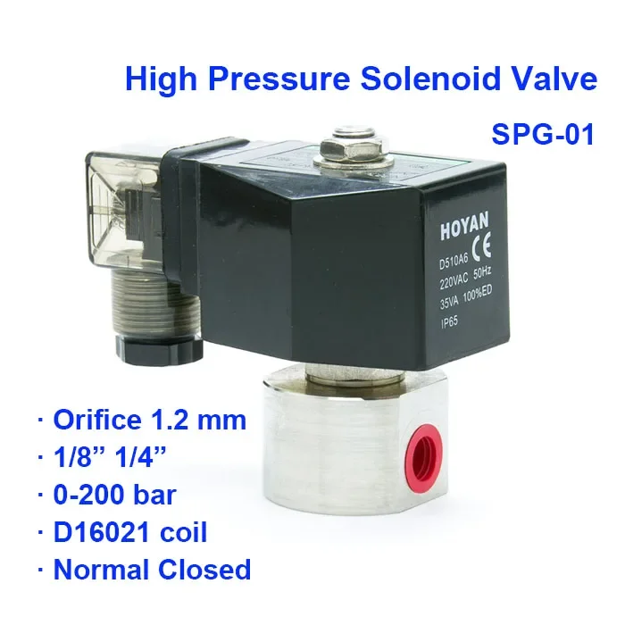 2 Way Normal Close Pneumatic Water High Pressure Solenoid Valve SPG-01 0-200bar Orifice 1.2mm BSP Port G1/4