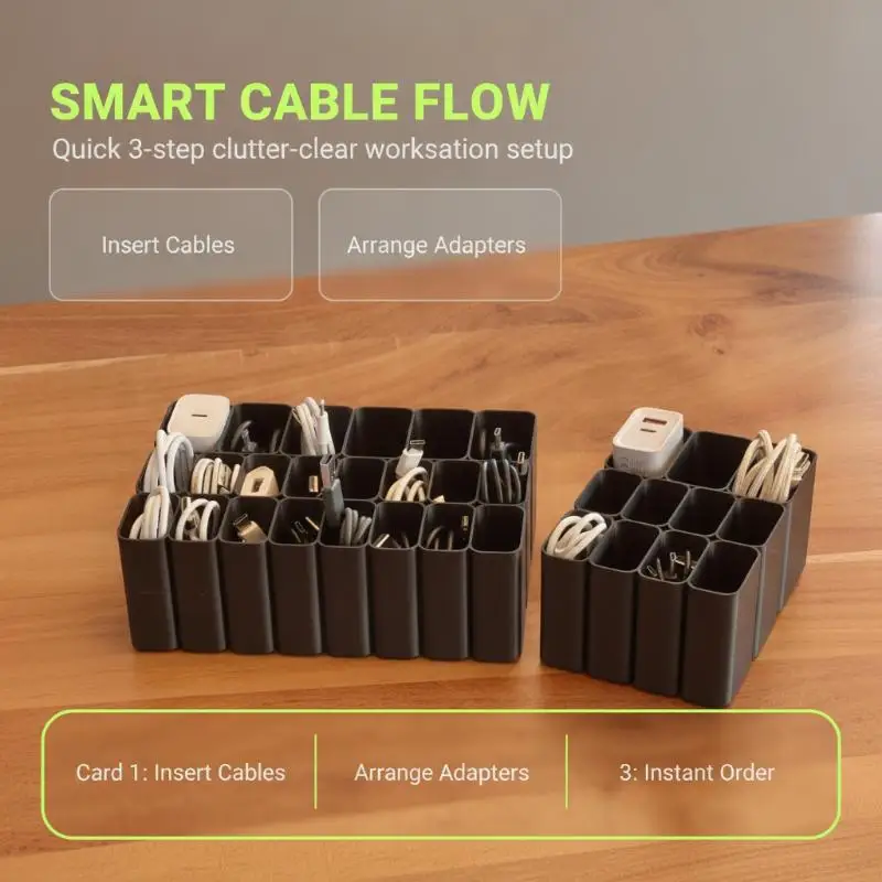 11/22 Grids USB Cable Storage Tray Wire Management Box Desktop Electronic Accessory Organizer For Home Office Holiday Present