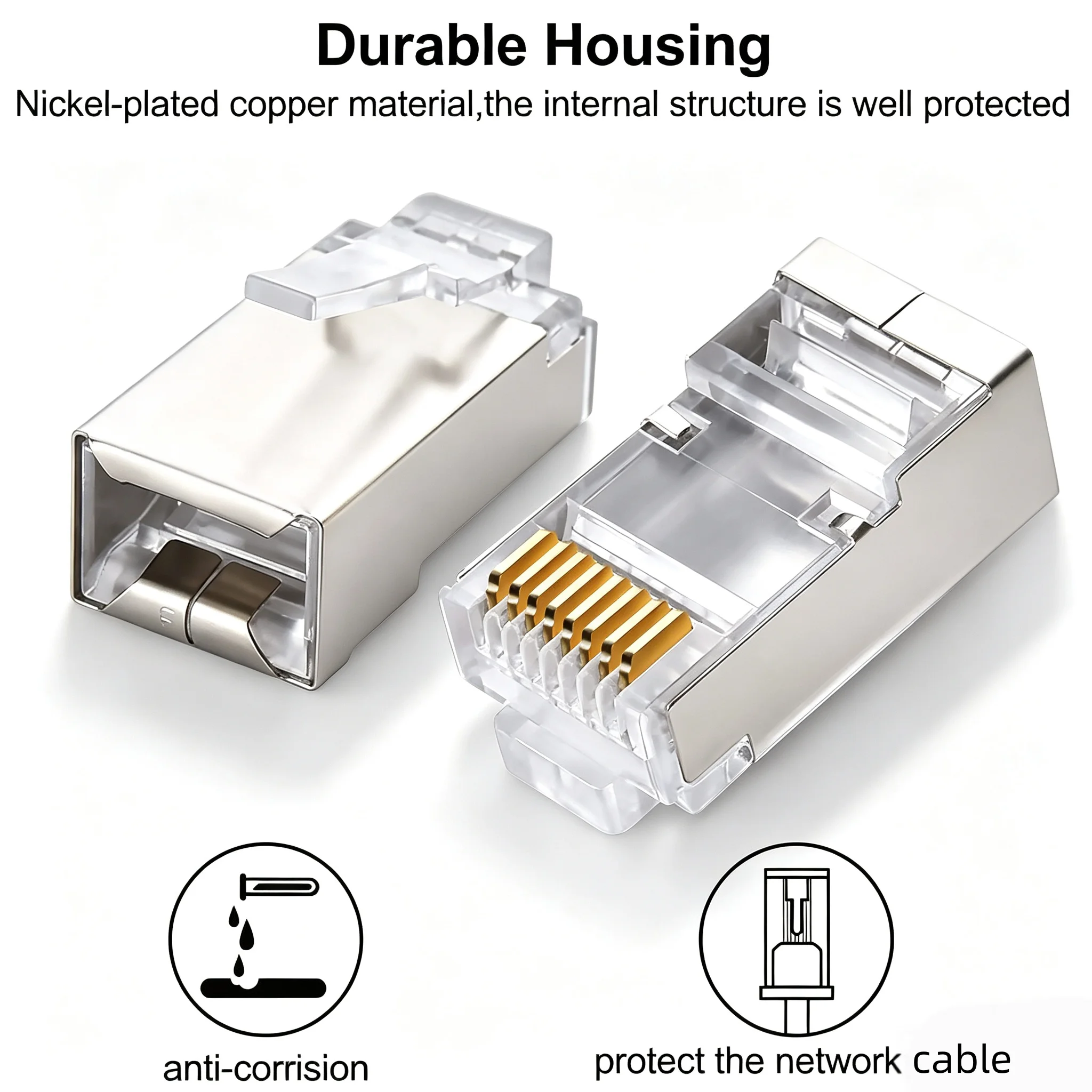 SUMMITEK 10pcs Shielded RJ45 CAT6 Not Pass Through Connectors-Crystal End Modular Plugs Gold Plated 3 Prong 8P8C Ethernet Ends