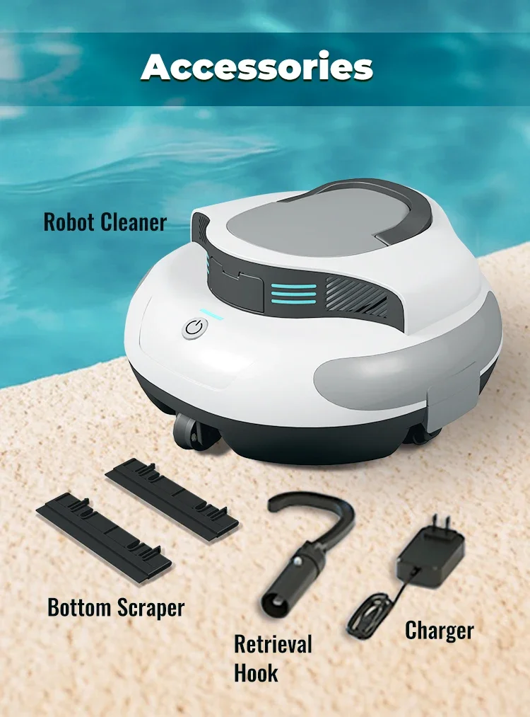 For 100 Mins Working Time 5000mAh Battery Capacity Rechargeable IPX8 Waterproof Level Automatic Robotic Pool Cleaner