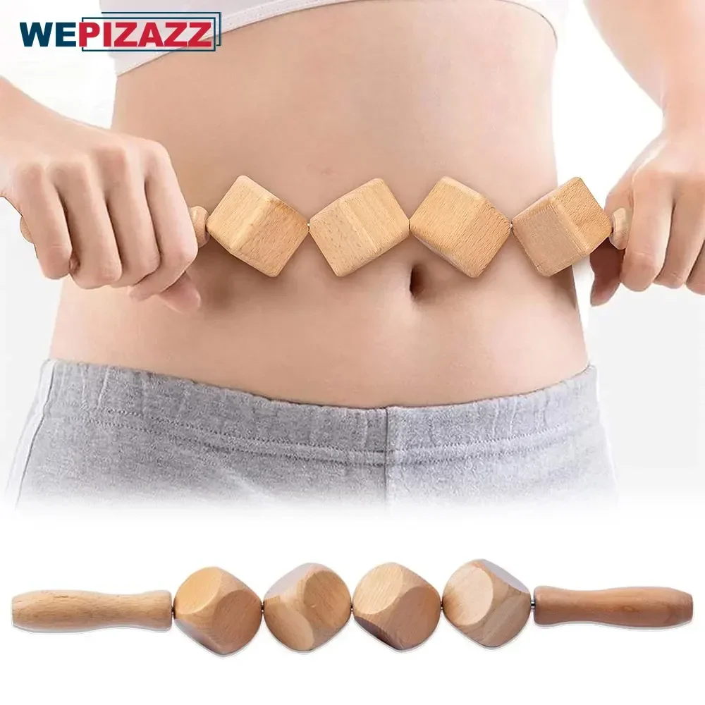 Houten massageroller, multifunctionele bodyroller voor cellulitis, spierspanning en huidgezondheidsondersteuning, body massager voor thuisgymnastiek