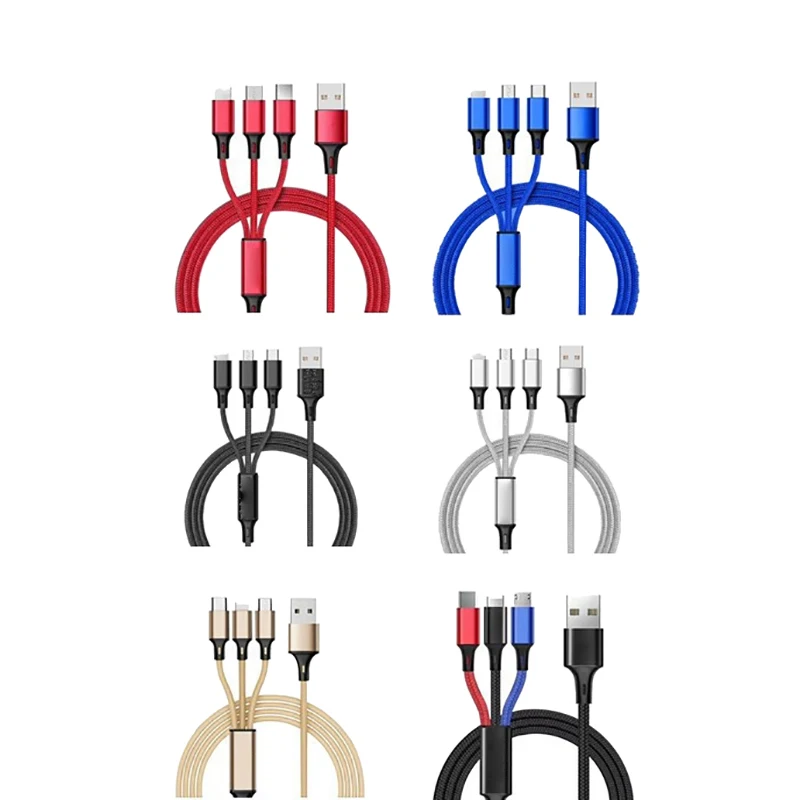 อะแดปเตอร์แปลงไฟ3-in-1 USB Micro USB Type-C iOS อะแดปเตอร์แปลงไฟสำหรับ Apple Huawei Xiaomi Samsung