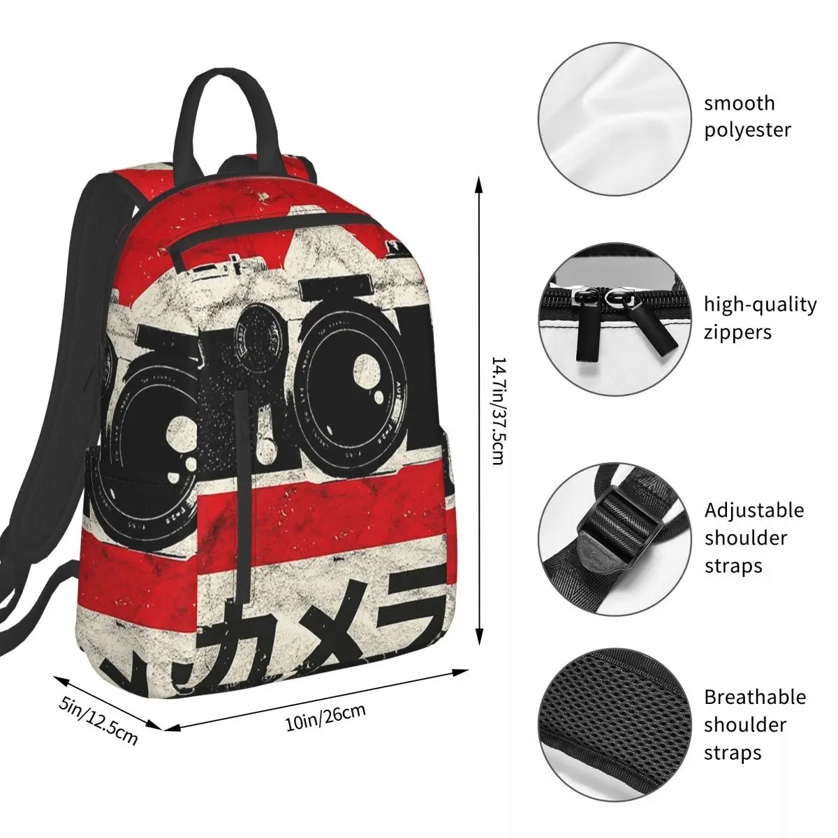 Retro Camera Artistic Backpack Student BookBag Kids School Bag Laptop Shoulder Bags Boys Girls