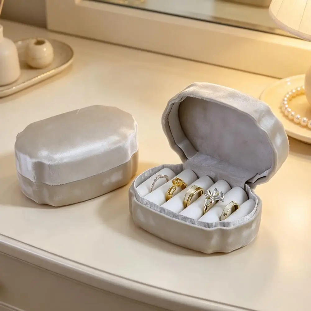 Velvet Mini Ring Box Multi Slots Soft Inner Organizer Oval Shape Portable Jewelry Storage Case for Wedding Proposal