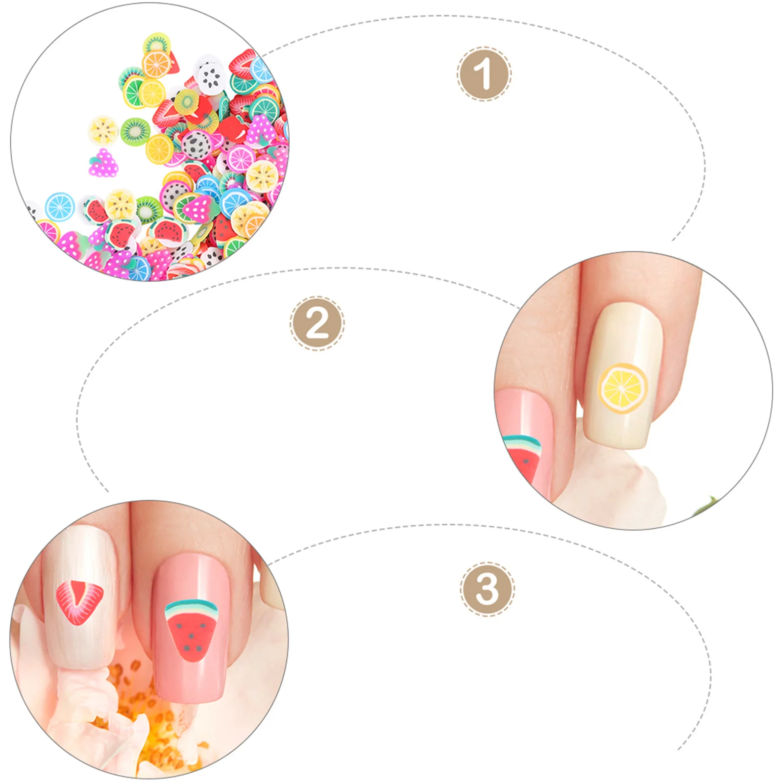 2000 قطعة شريحة الفاكهة مسمار ملصق الطين آمنة ملونة مختلطة الفواكه البطيخ البرتقال الفراولة لتقوم بها بنفسك مسمار شريحة الفاكهة