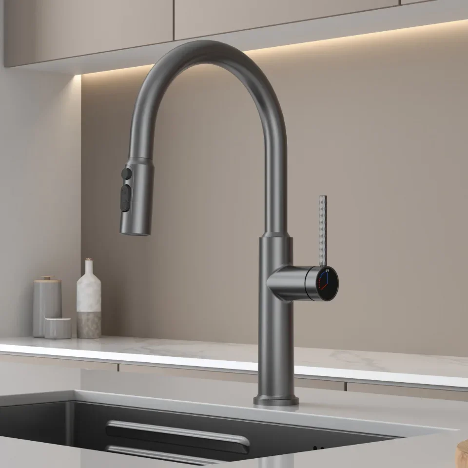 Brushed Gold Pull Out Kitchen Faucet Water Filter Tap Brass Crane Kitchen Rotation Sink Faucet Mixer 3 Way Kitchen Faucet