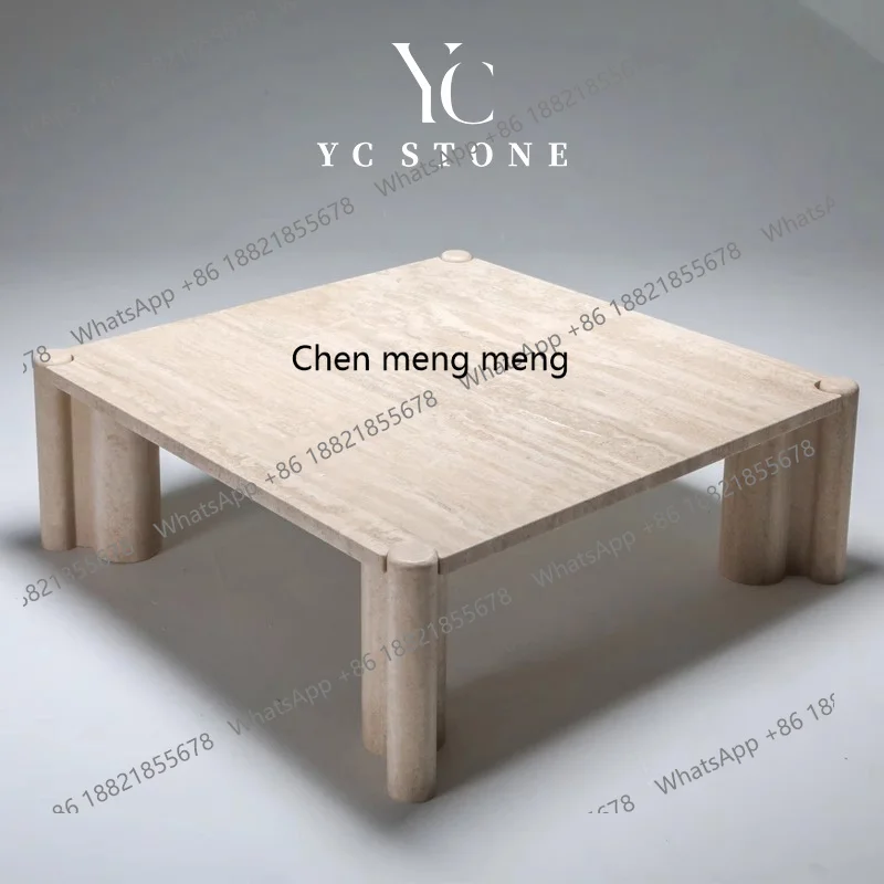 

Italian minimalist natural travertine coffee table light luxury design coffee table creative square coffee table