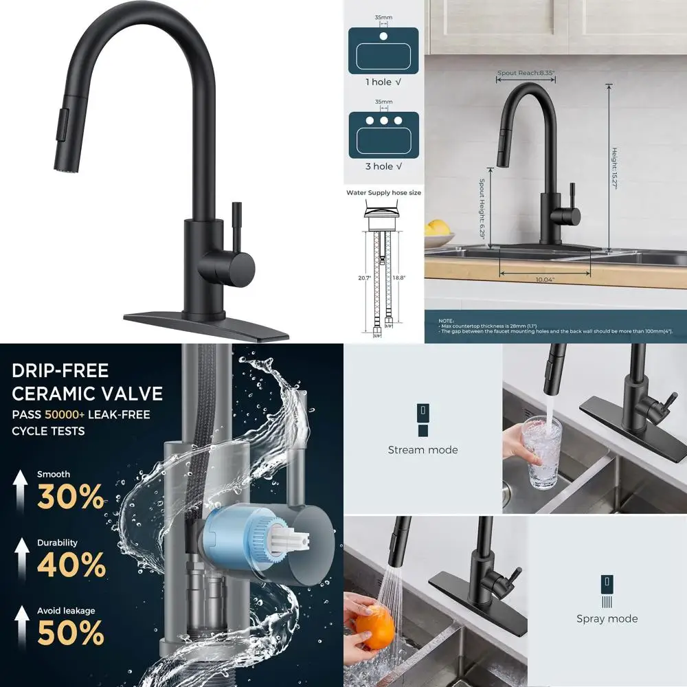

Stainless Steel High Arc Faucet with Pull-Down Sprayer for Kitchen Sink, Suitable for 1 or 3 Holes, Ideal for Pot Filler and RV
