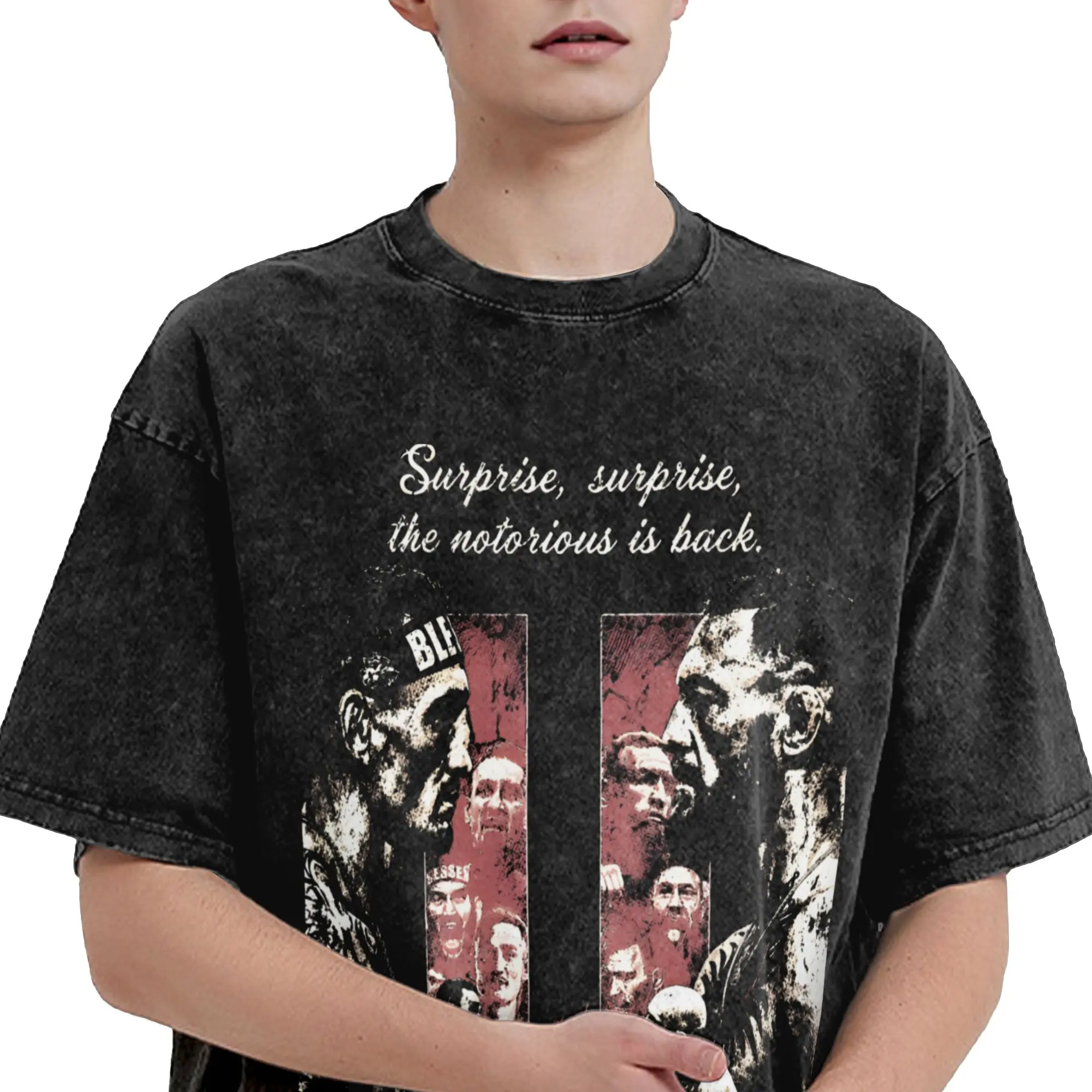 Maxs Holloways vs Conors McGregors Washed T Shirt Streetwear Hip Hop Cool T-Shirt  Tee Shirt Men Women Short Sleeve High Street