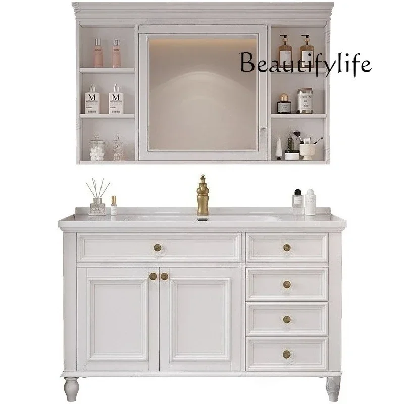 

American oak bathroom cabinet combination integrated ceramic basin bathroom solid wood washstand floor-to-ceiling high-end