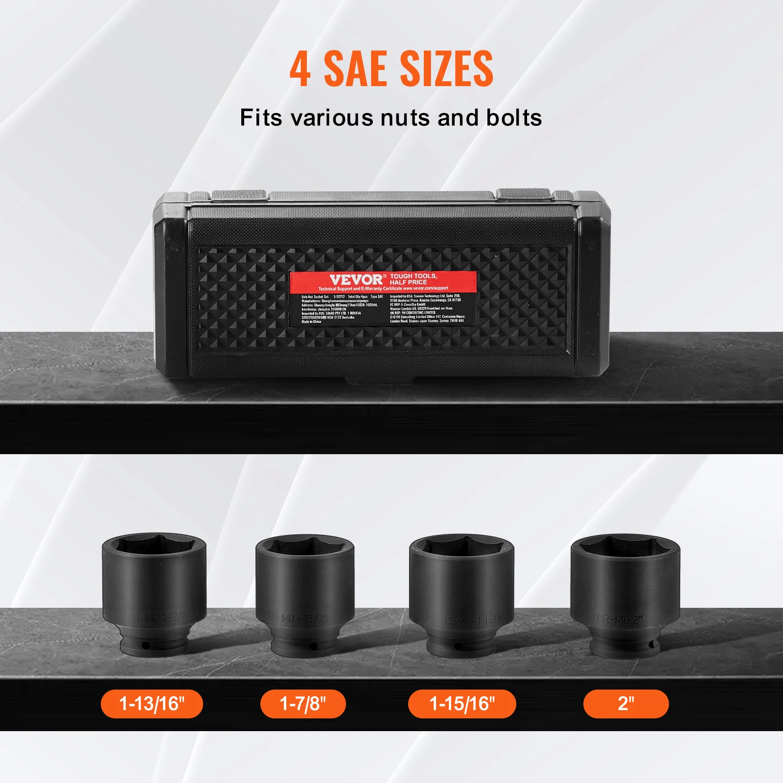 SucceBuy المحور الجوز تأثير المقبس مجموعة 1/2 "محرك 6-نقطة 4-قطعة SAE المغزل الجوز مجموعة مقابس CR-MO المعالجة الحرارية مجموعة مقابس كبيرة