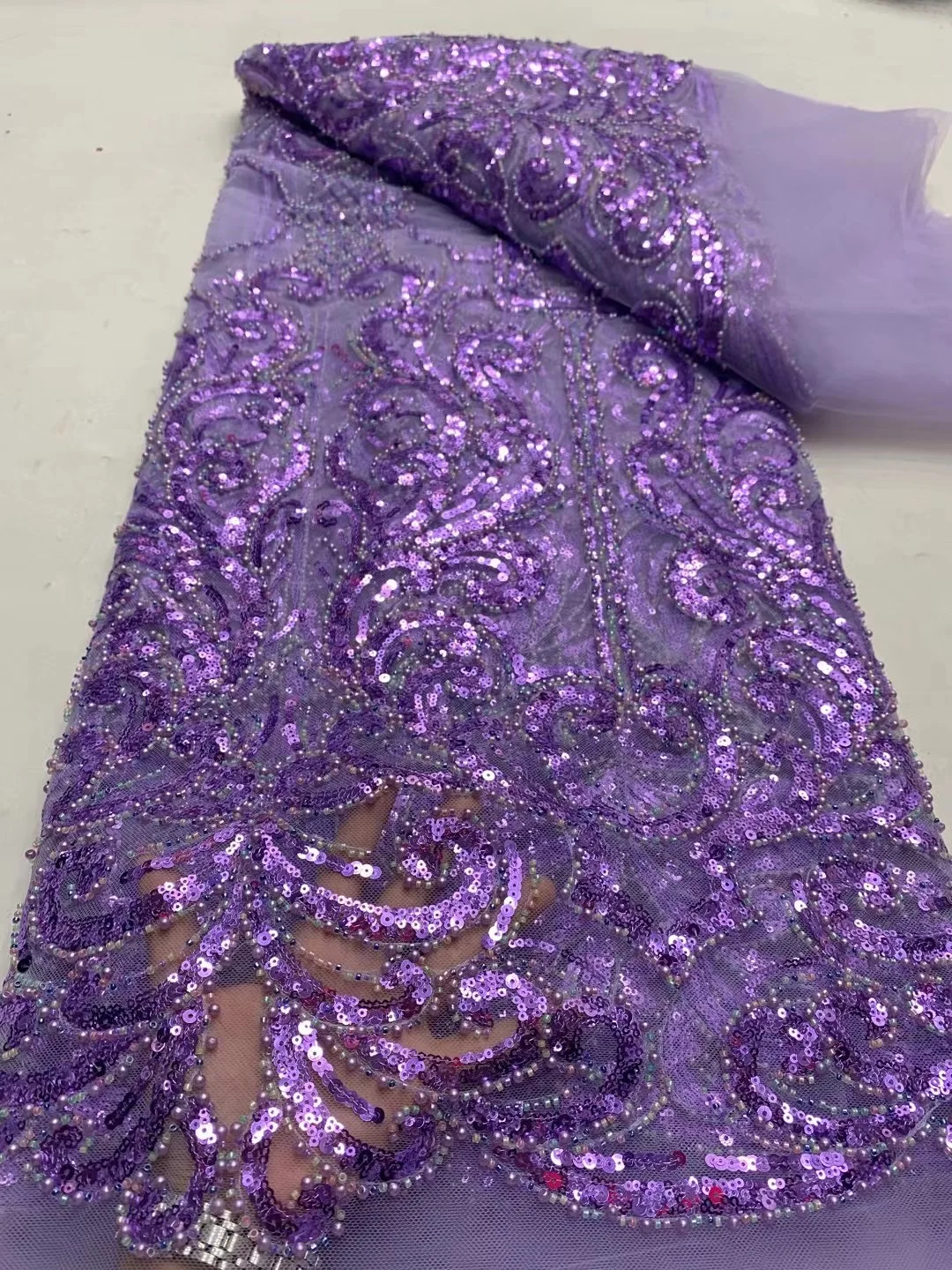 African Nigerian Tulle Lace Fabric,High Quality，Sequins EmbroideryBeaded, French GuipureWedding Party Dress, 5Yards, 2024