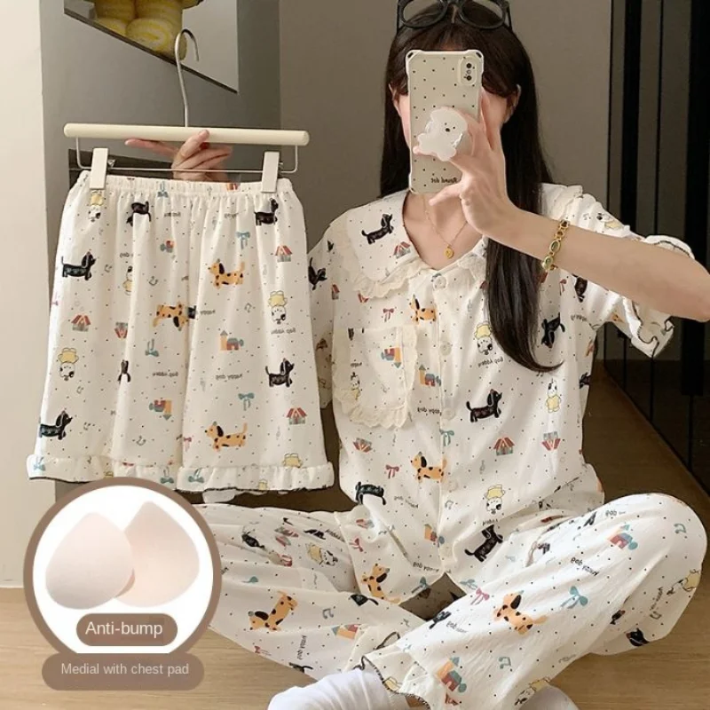 Bow Tie Dotพิมพ์ชุดนอนสตรีชุด 2025 ฤดูร้อนใหม่หวานCoolแฟชั่น 3 PCชุดสตรีชุดนอนสบายๆสไตล์เกาหลีสวมใส่