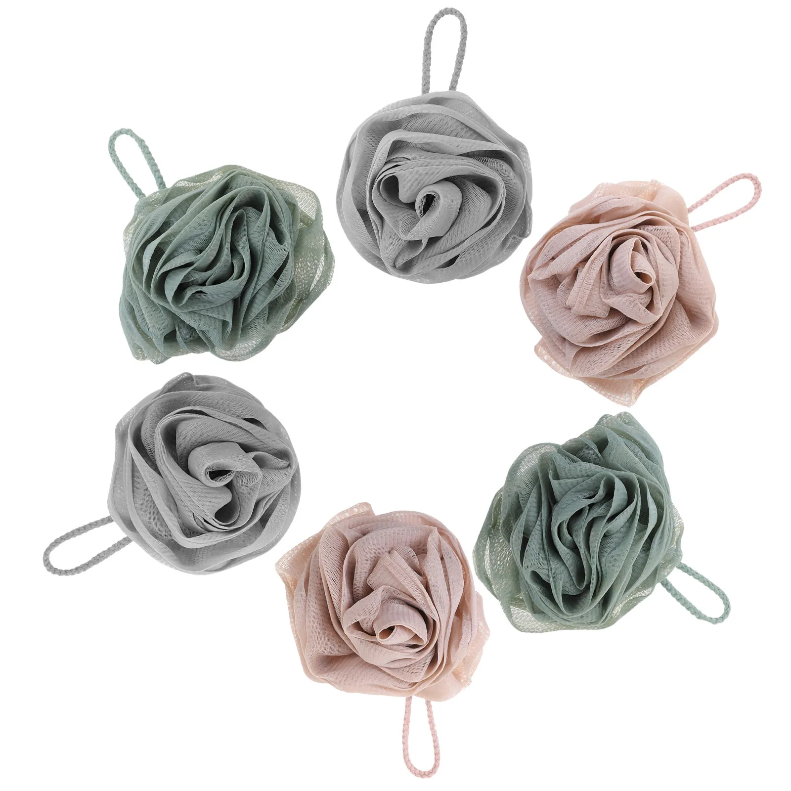 

6Pcs Premium Rose Flower Shape Bath Loofahs Pe Shower Scrubber Exfoliating Body Loofah Soft Washable Bath Ball for Women