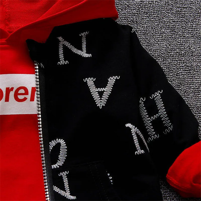 2023Spring autumn new boys zipper shirt three piece set children baby full printed letters hooded long-sleeved hoodie set 1 3 4Y