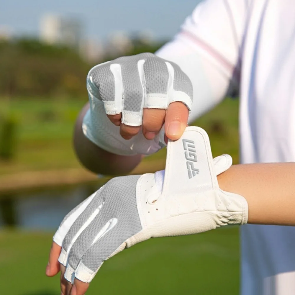 Guantes de Golf elegantes y transpirables para mujer, protectores de dedos abiertos de cuero, malla suave, 1 par