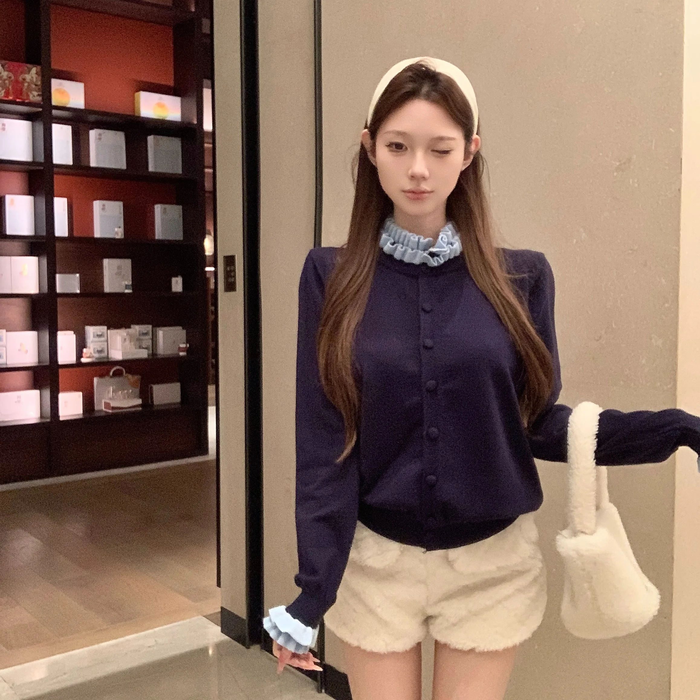 

Цветной свитер с музыкальным воротником и ушками, кардиган, женский нежный корейский сарафан, осень-зима, новая модная верхняя одежда, пальто