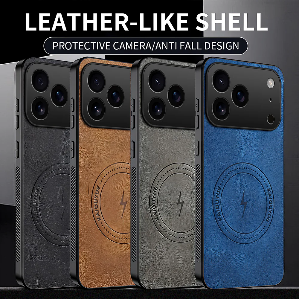 Magnetische Luxus-Klassik-Lederhülle für iPhone 17 Pro Max, 17 Pro, 17 – Kabellose Ladehülle, stoßfest